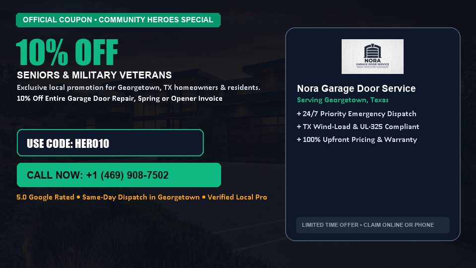 10% OFF Senior, Military & First Responder Discount in Georgetown, TX - Nora Garage Door Service